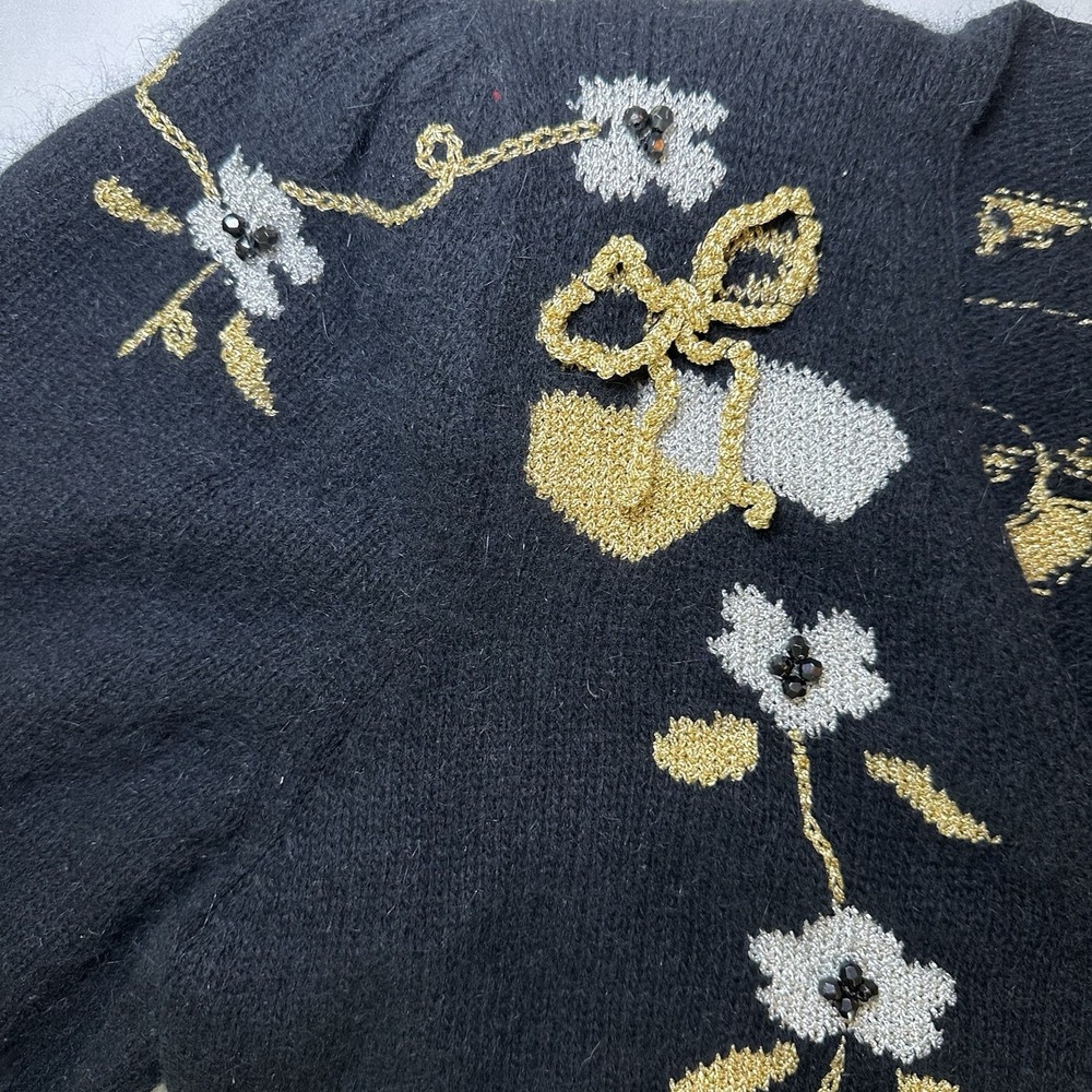 Susan Bristol 1987 Embroidered Button Front Cardigan Short Puff Sleeve Sweater M - Picture 4 of 11